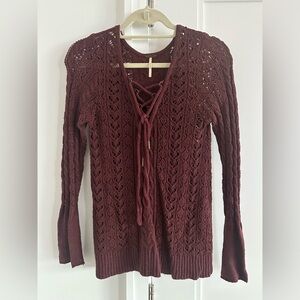 Free People Burgundy Crochet Top